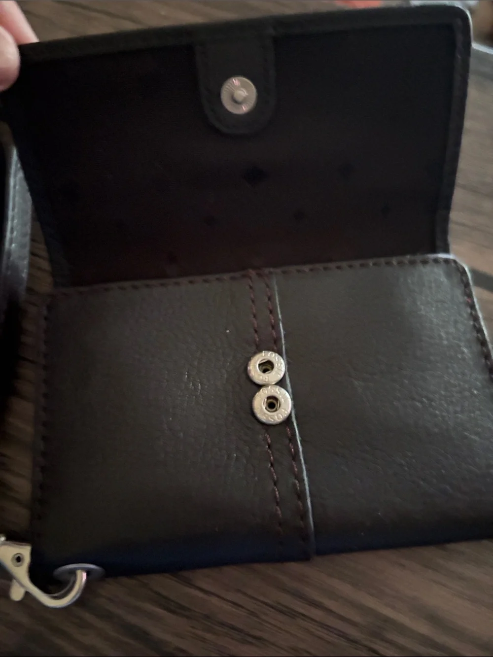 Fossil Black Leather Wristlet Wallet with Silver Hardware